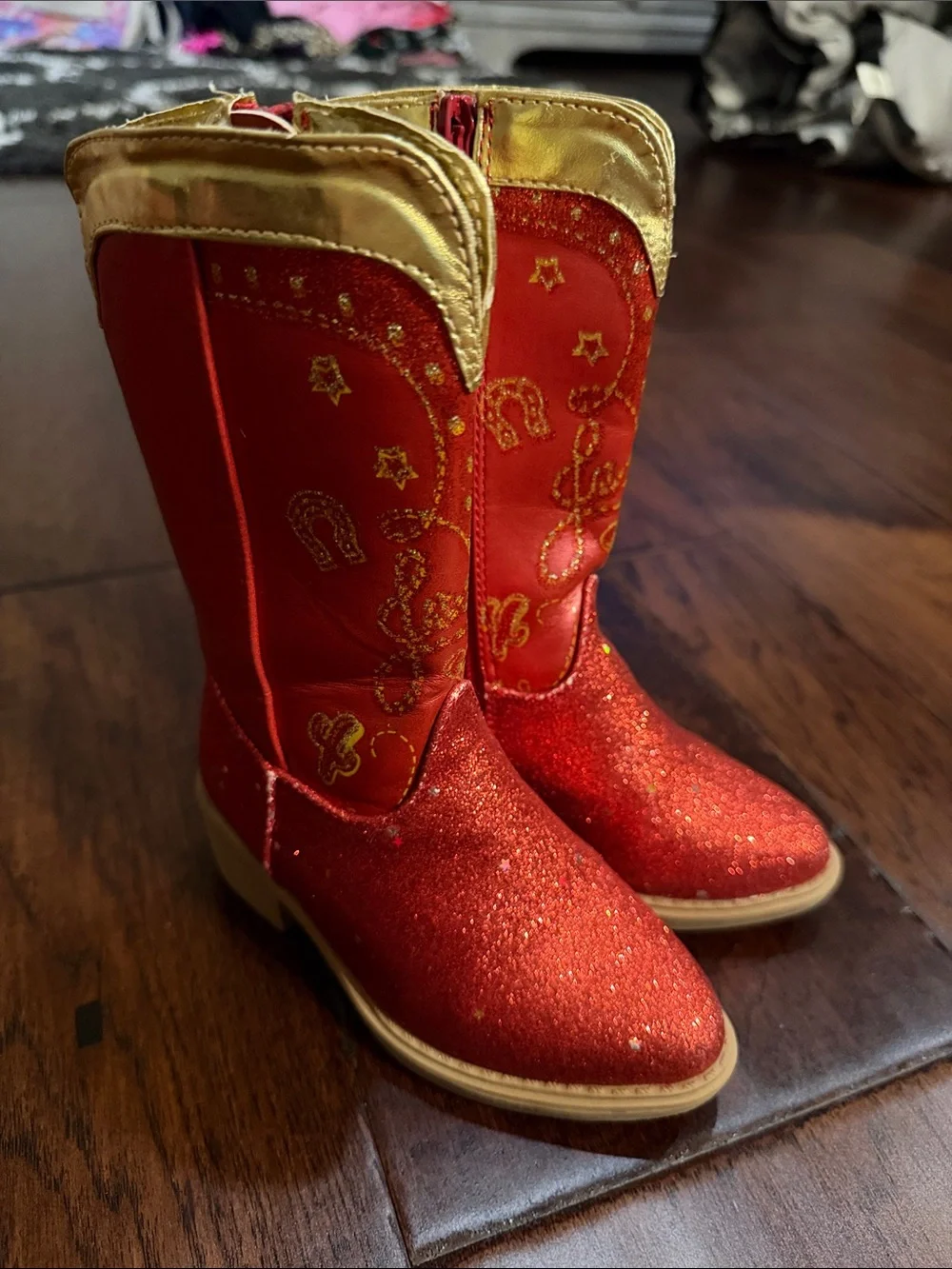 Disney Red Glitter Cowboy Boots with Gold Trim